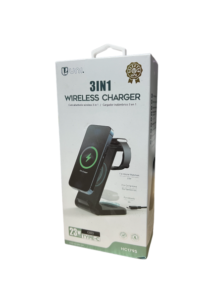 Base de Carga Inalámbrica 3 en 1 Negra Uni HC1795