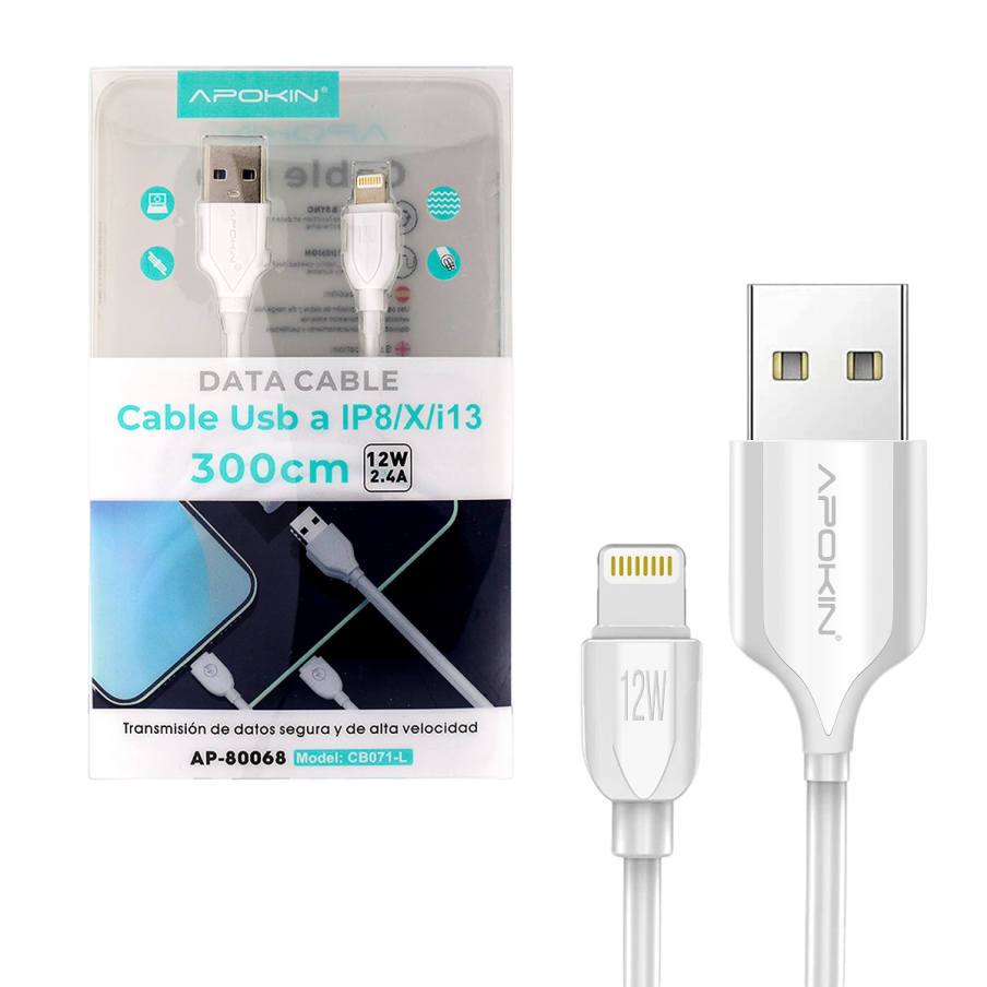 Cable USB / Lightning 2.4A 3m Blanco...