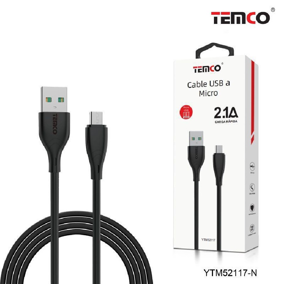 Cable USB / MicroUSB 2.1A 1m Negro...