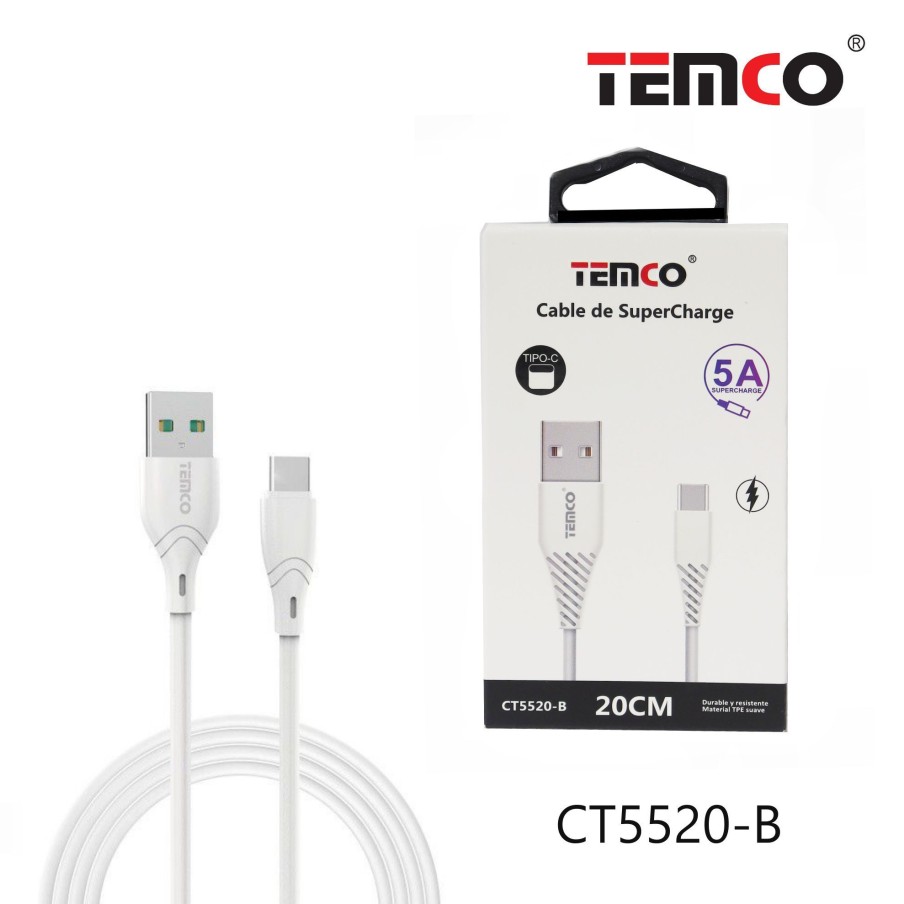 Cable USB / Tipo C 5A 20cm Blanco...